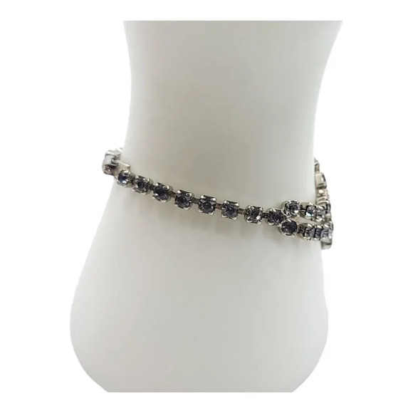 Gray Glass Rhinestone Art Deco Style Silver Tone Vintage Bracelet - Picture 3 of 5